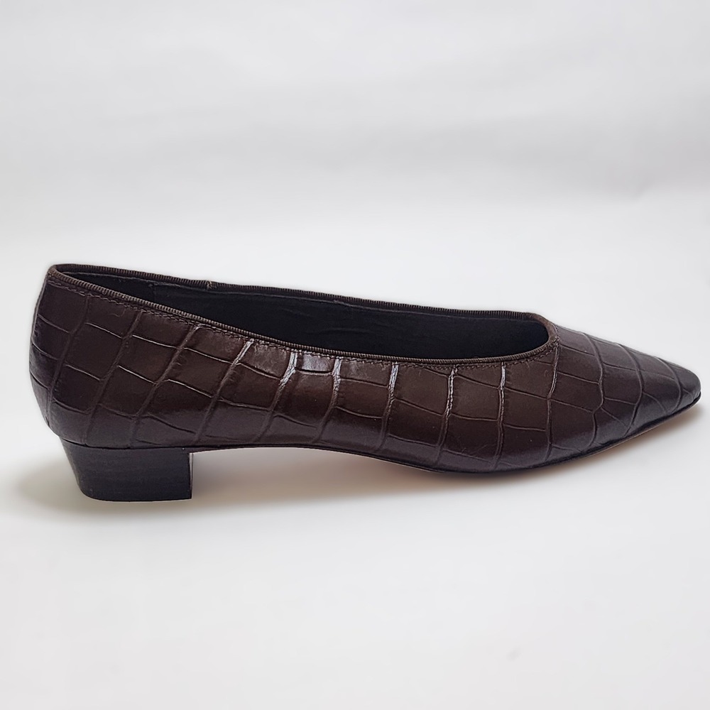 Loeffler Randall Pointed Toe Brown Croc Simone Heeled Flats - Picture 6 of 15